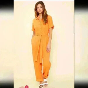 Skies Are Blue Lightweight Orange Collared Utility Jumpsuit Size Small